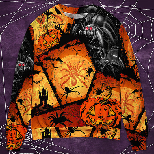Halloween Spider Pumpkin Night Sweater For Art Fans Travel Parties And Distinctive Casual Style