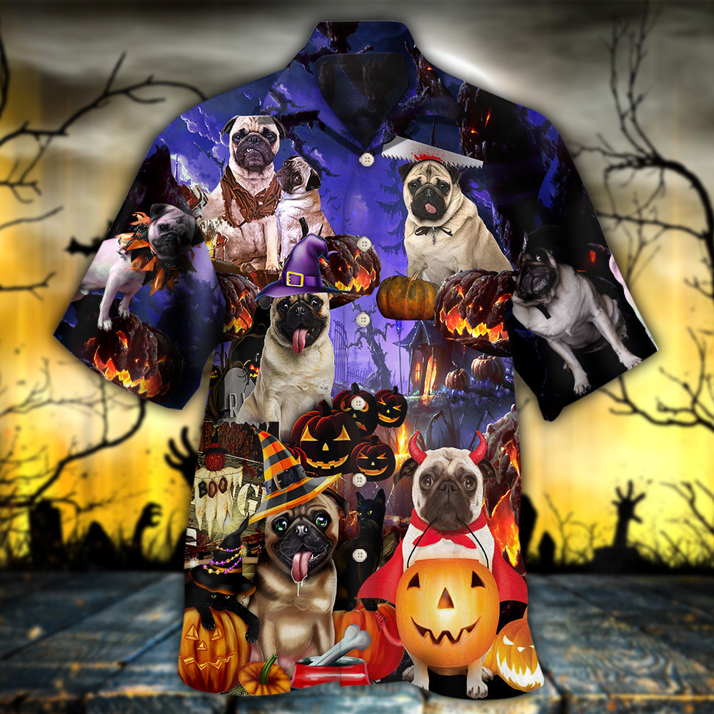 Halloween Pug Witch Hawaiian Shirt Pattern Detail For Vacation Travel And Daily Wear