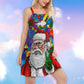 Hippie Funny Santa Claus Christmas V-Neck Sleeveless Cami Dress For Music Festivals And Thoughtful Boho Gifting