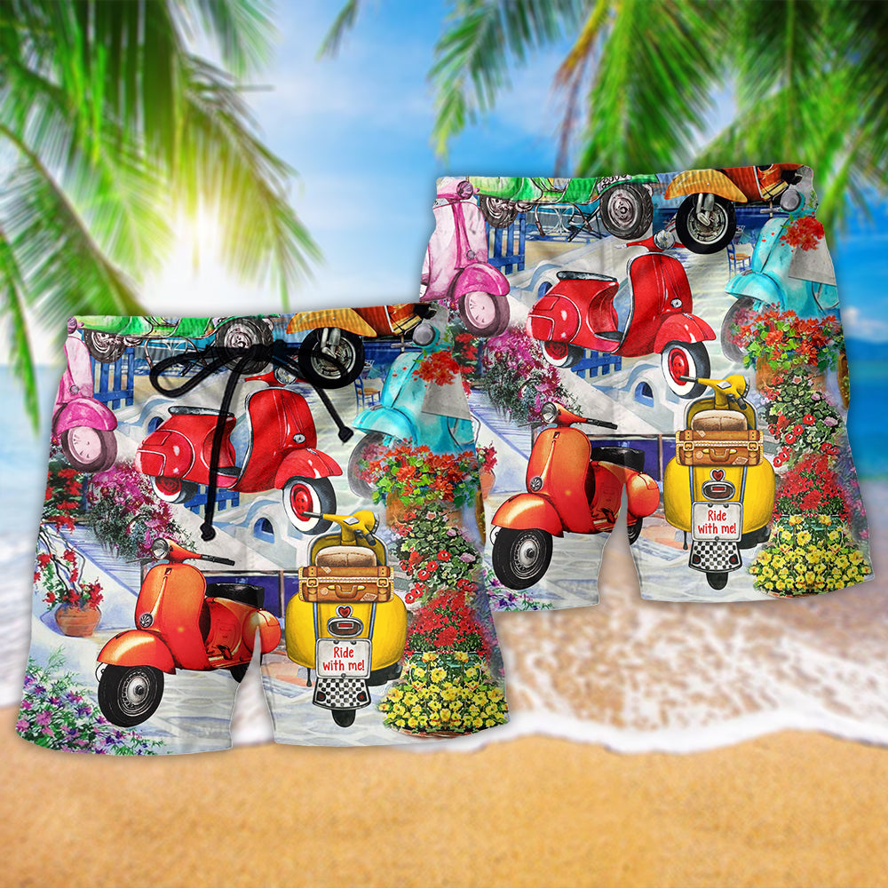 Scooter Chill Greece Vibes Beach Shorts Design Detail For Coastal Escapes And Daily Wear