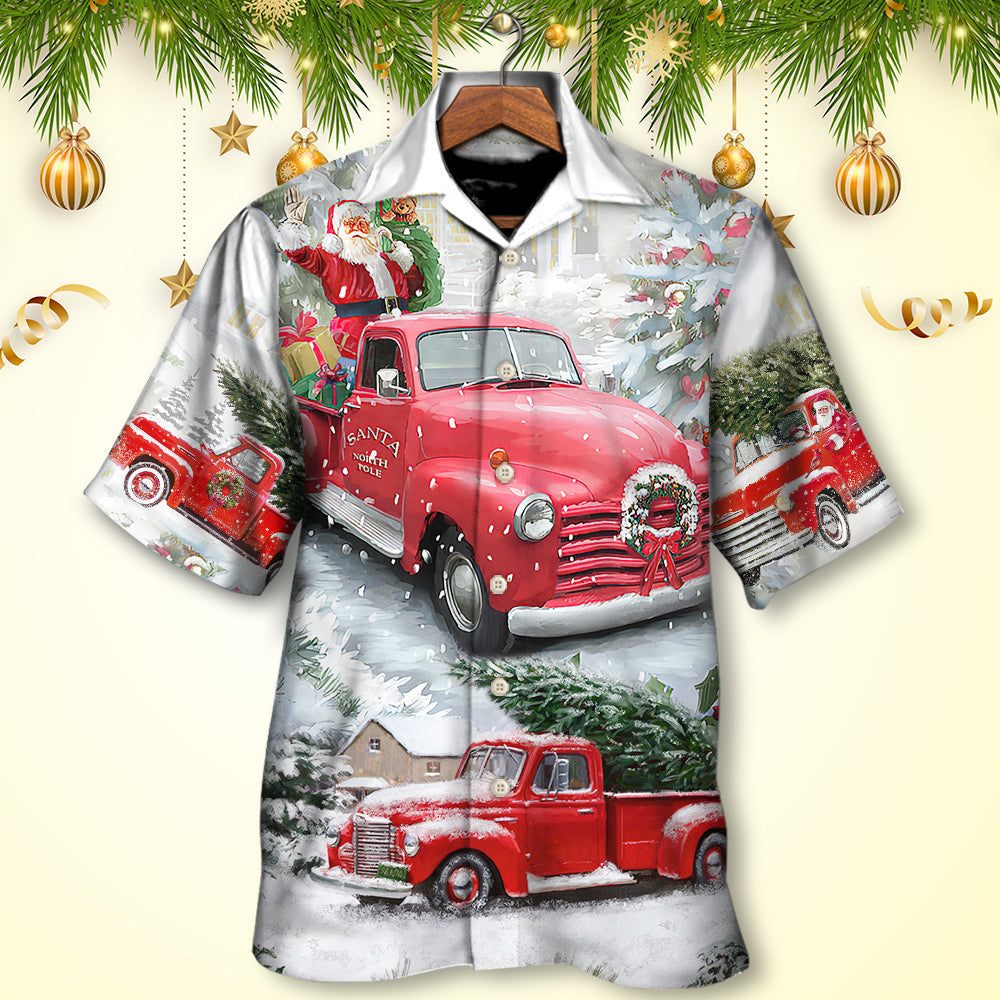 Red Truck Christmas Santa Winter Hawaiian Shirt For Coastal Adventures And Warm Weather Wear
