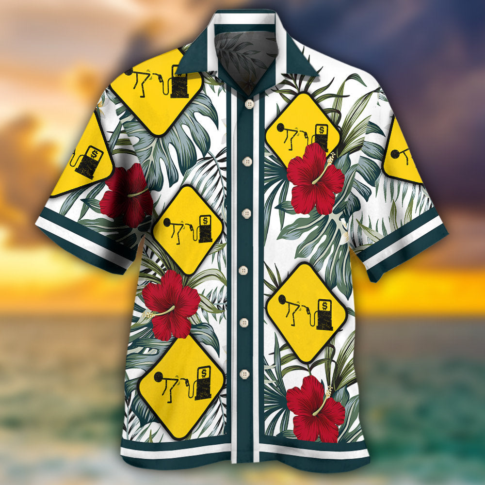 Funny Tropical Gas Pump Screwed Hawaiian Shirt Artwork Detail For Tropical Trips And Casual Outings