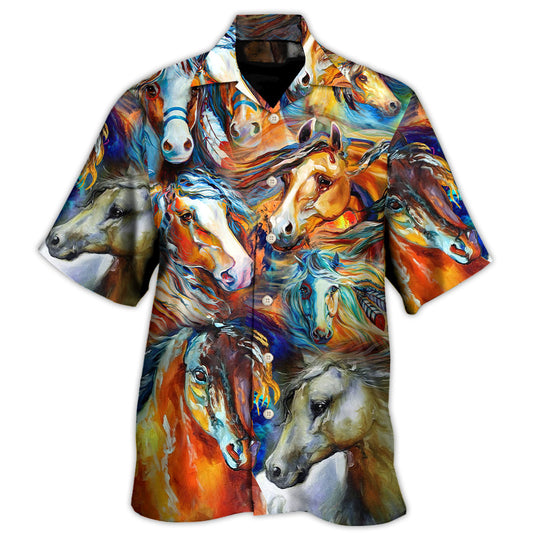 Colorful Horse Face Hawaiian Shirt Tropical Styling View For Tropical Vacations
