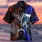 Fantasy Dragon Wolf Red Blue Hawaiian Shirt Button Front Artwork For Weekend Trips