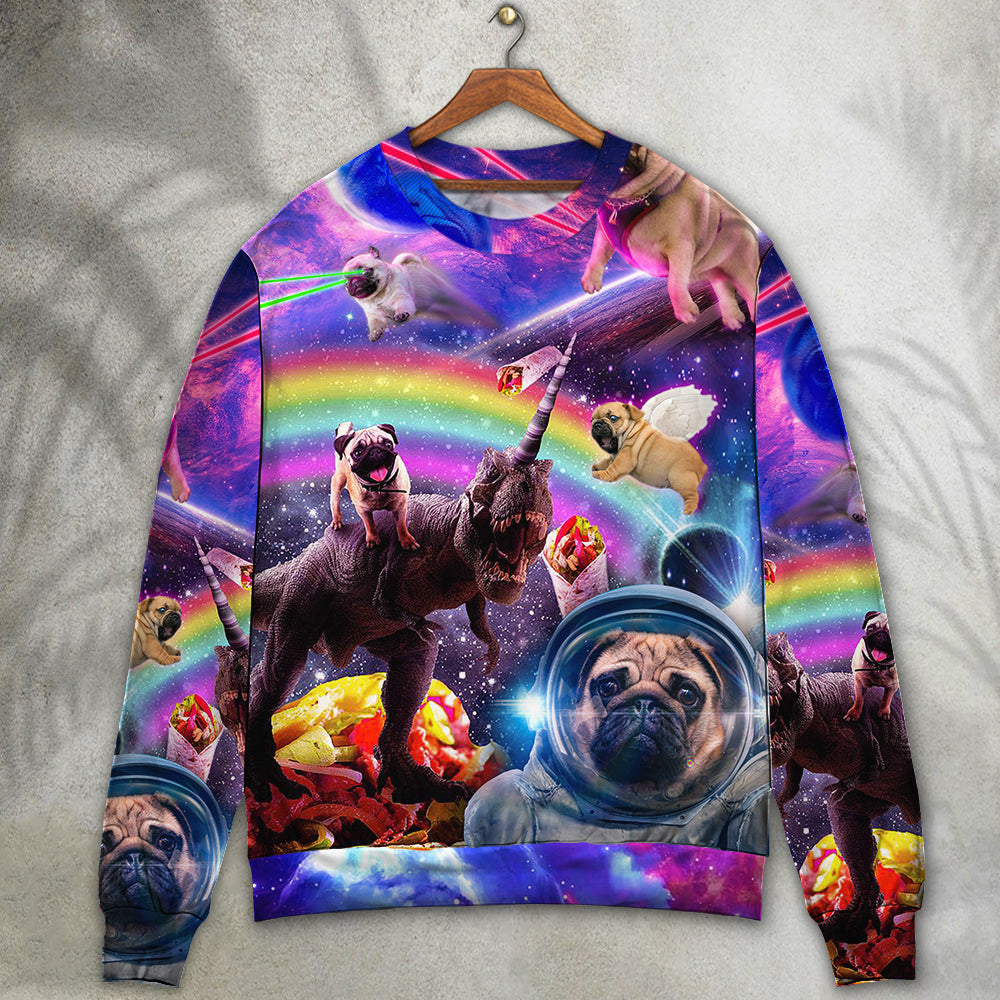 Pug Galaxy Rainbow Dinosaur Sweater For Nature Inspired Fashion Events And Relaxed Everyday Comfort