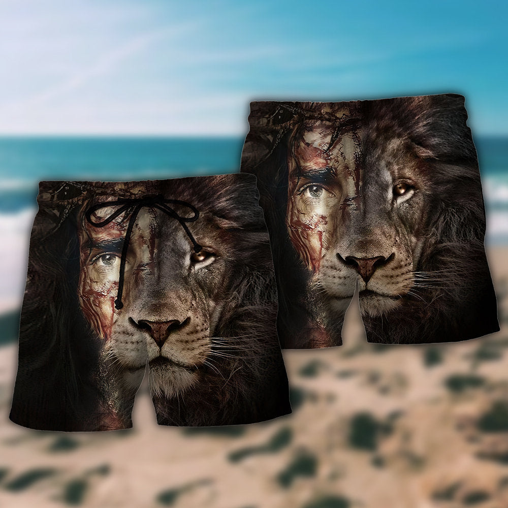Jesus Faith And Lion Beach Shorts Design Detail For Resort And Beach Day Style