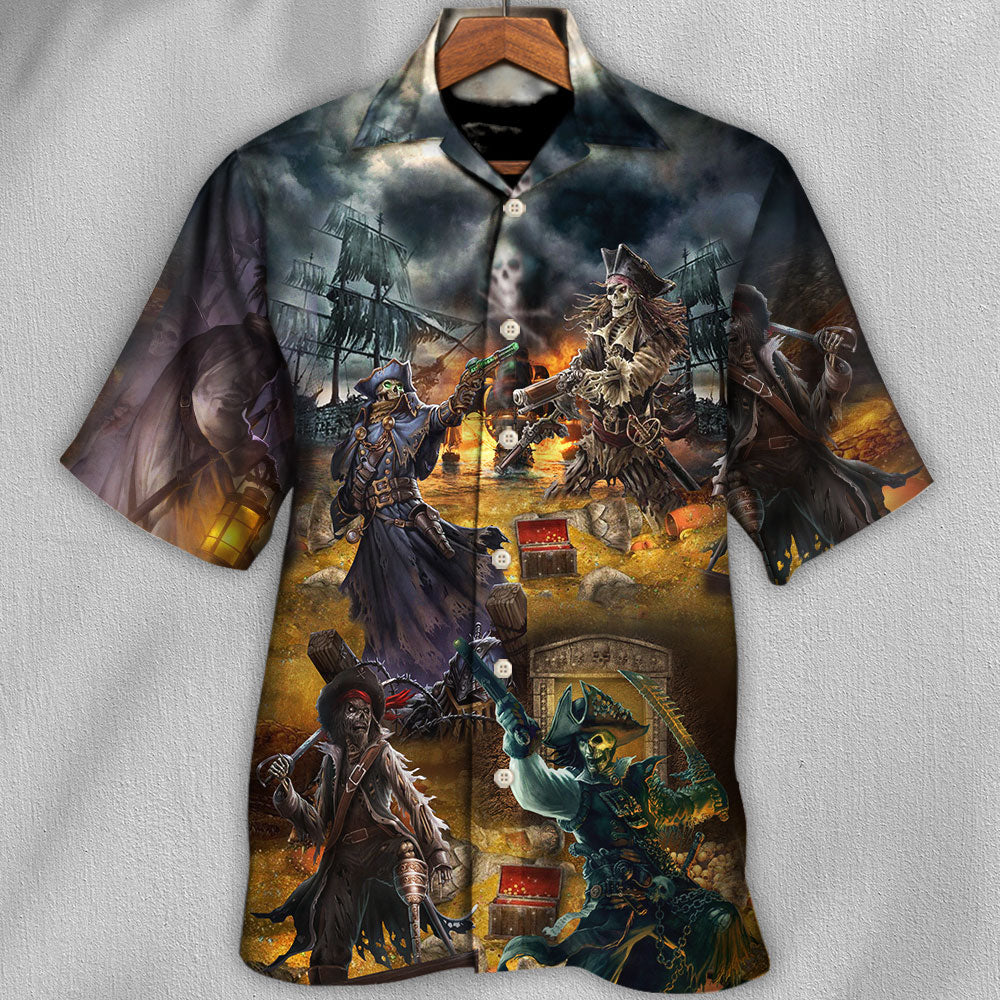 Skull Nautical Pirate Treasure Hunting Hawaiian Shirt For Summer Events And Casual Outdoor Wear