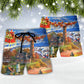Christmas Lighthouse Shine Bright Beach Shorts Pattern View For Coastal Holidays And Casual Activities