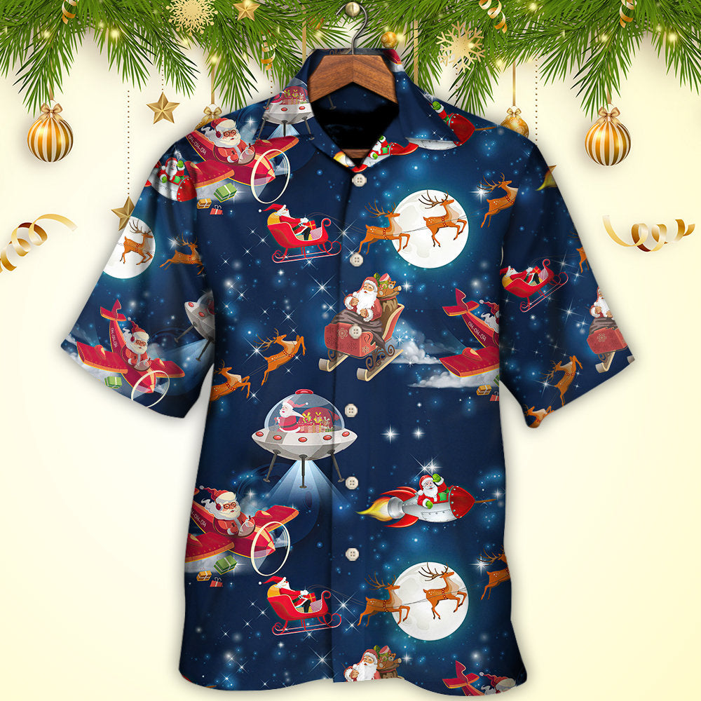 Festive Christmas Astronaut Hawaiian Shirt Pattern View For Relaxed Warm Weather Outfits
