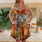 Jazz Lover Cat Style V-Neck Sleeveless Cami Dress For Music Lovers Travel And Expressive Summer Fashion
