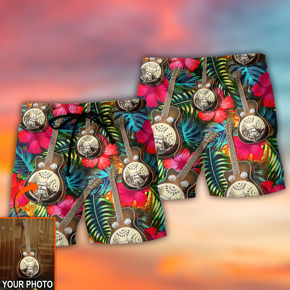 Guitar Various Style Tropical Floral Personalized Photo Beach Shorts For Outdoor Adventures And Thoughtful Seasonal Gifts
