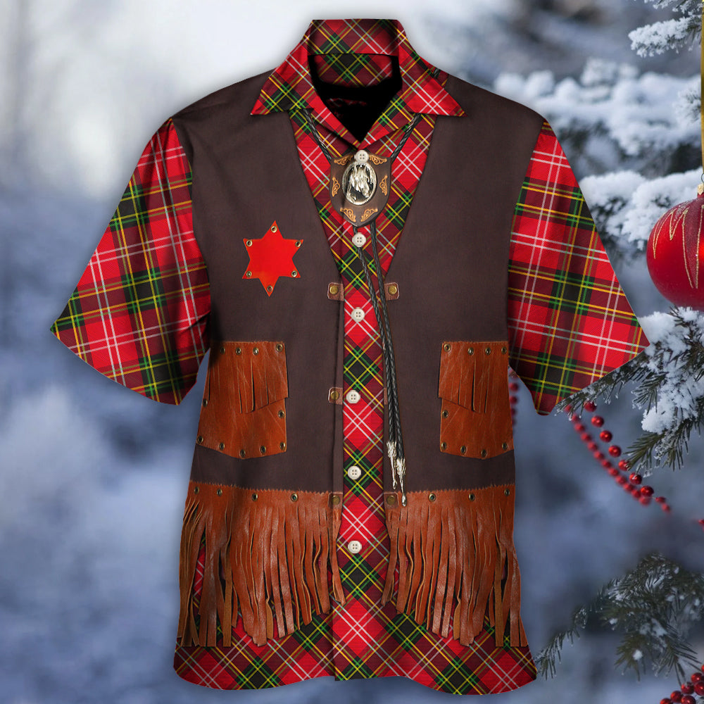 Vintage Christmas Santa Cowboy Hawaiian Shirt Design Detail For Beach Days And Holiday Travel