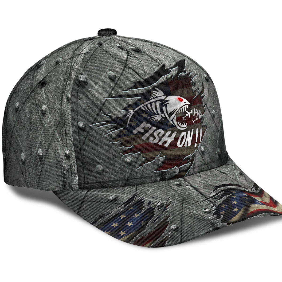 Cracked Fish On American Fishing Classic Cap For Relaxed Daily Style Vacations And Festival Wear