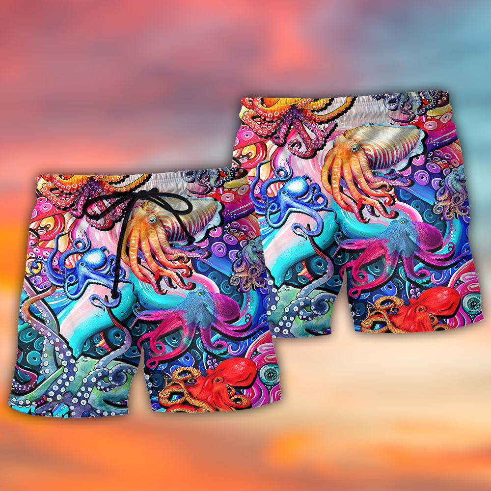 Colorful Octopus Lover Creative Beach Shorts For Beach Trips And Relaxed Vacation Styling