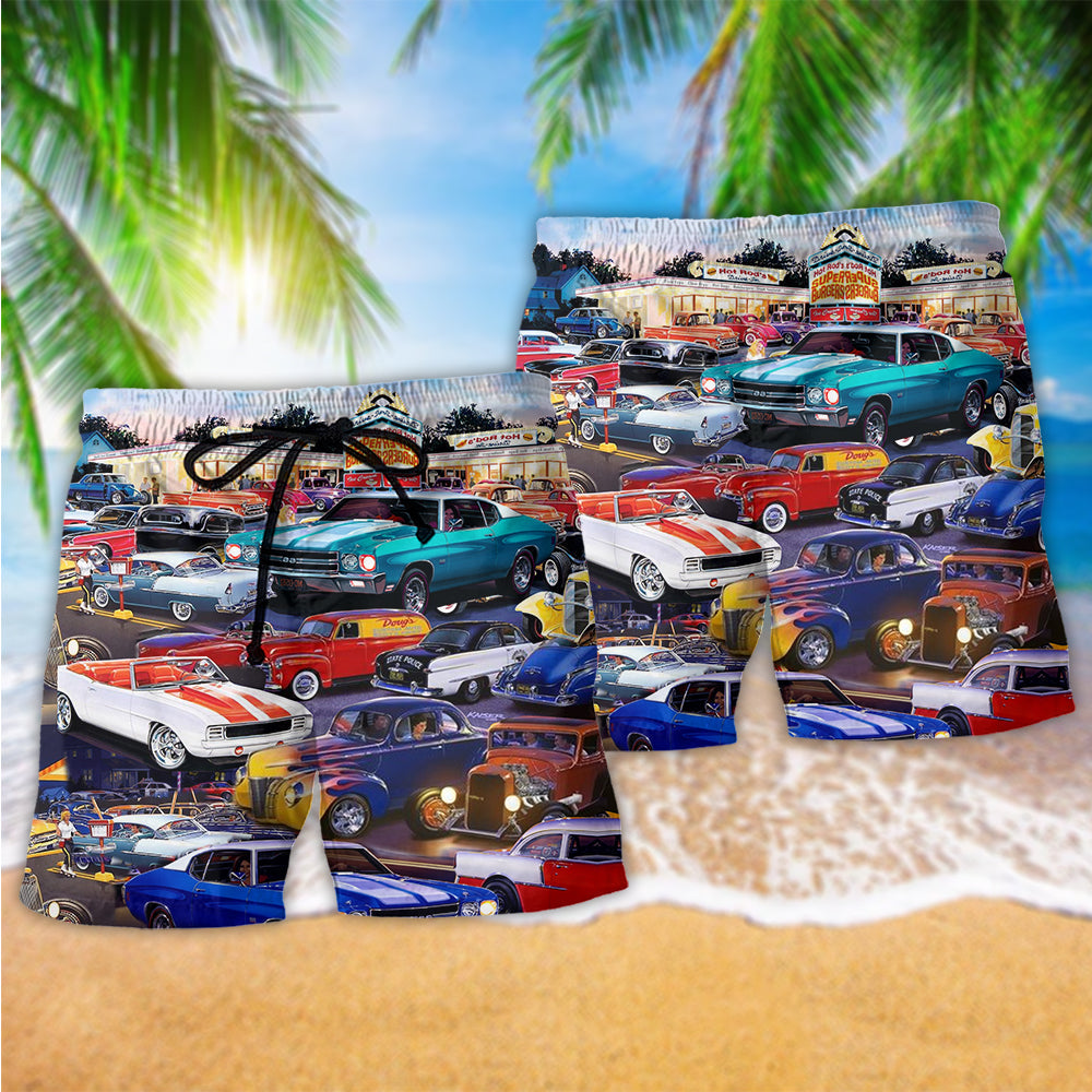 Classic Car Drive My Way Beach Shorts Artwork Detail For Car And Bike Lover Gifts