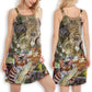 Cat Dreaming At Bedtime V-Neck Sleeveless Cami Dress For Festivals And Relaxed Daily Fashion