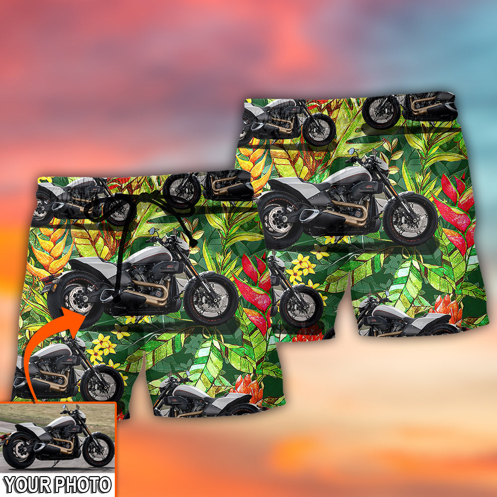 Motorcycle Cool Style Tropical Personalized Photo Beach Shorts For Summer Vacation And Coastal Travel