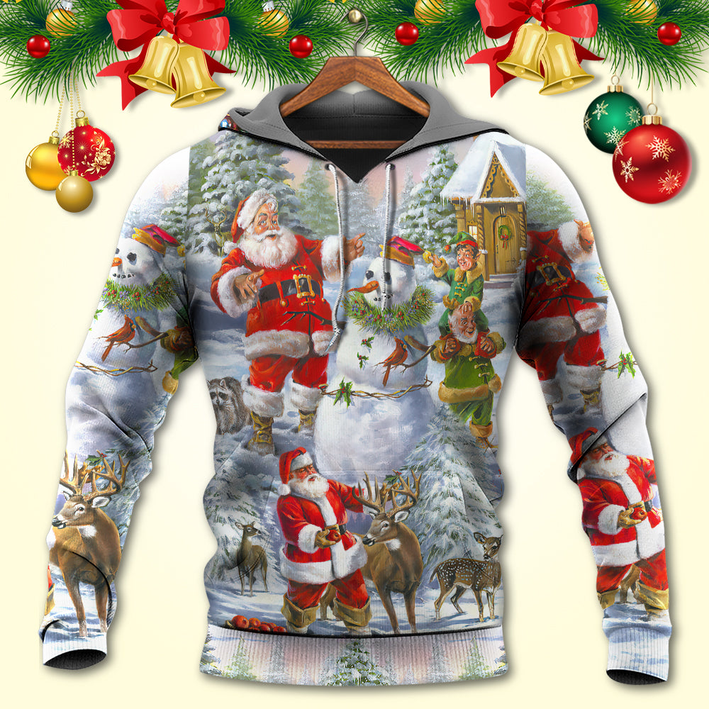 Happy Santa Snowman Elf Hoodie For Holiday Gatherings Winter Travel And Seasonal Gifting