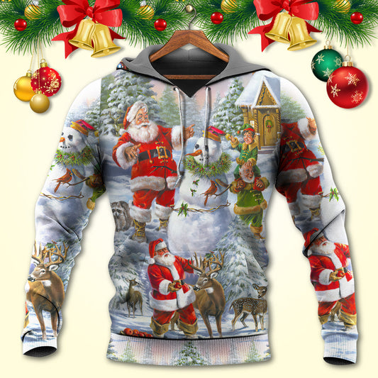 Happy Santa Snowman Elf Hoodie For Holiday Gatherings Winter Travel And Seasonal Gifting