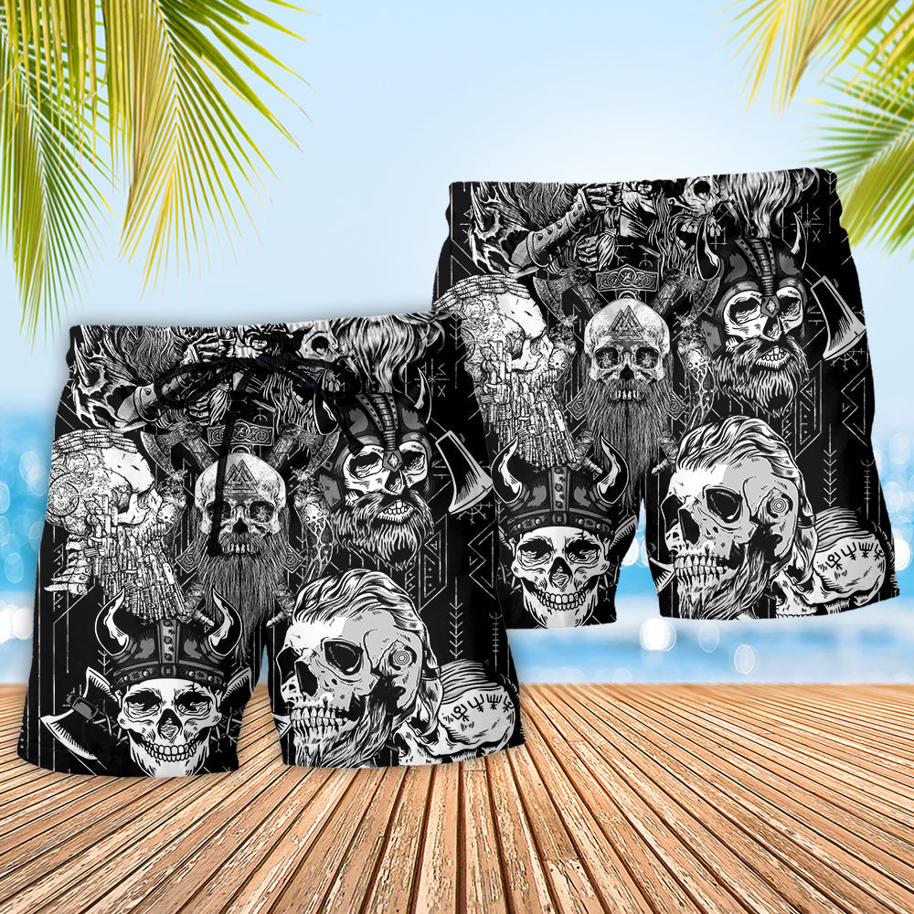 Viking Skull Axes Beach Shorts Pattern Detail For Casual Summer Plans And Thoughtful Gift Giving