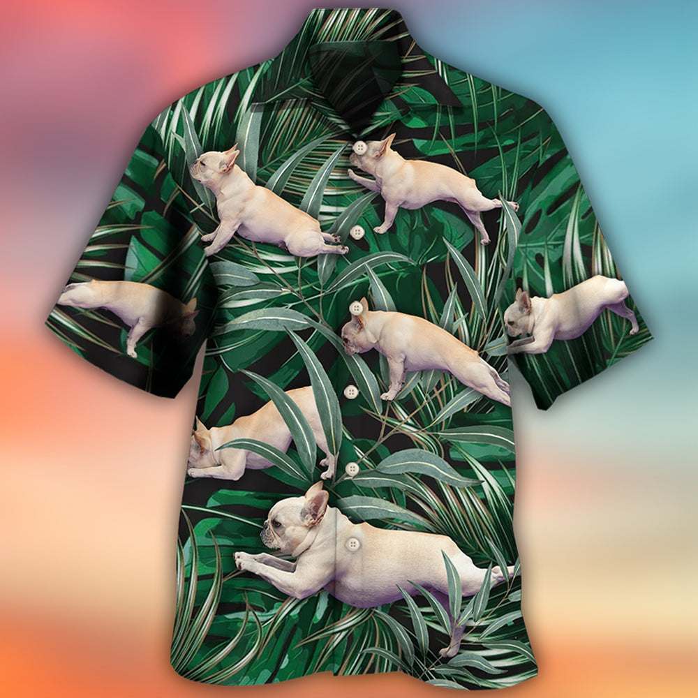 Tropical Bulldog Yoga Pose Hawaiian Shirt Pattern View For Relaxed Warm Weather Outfits
