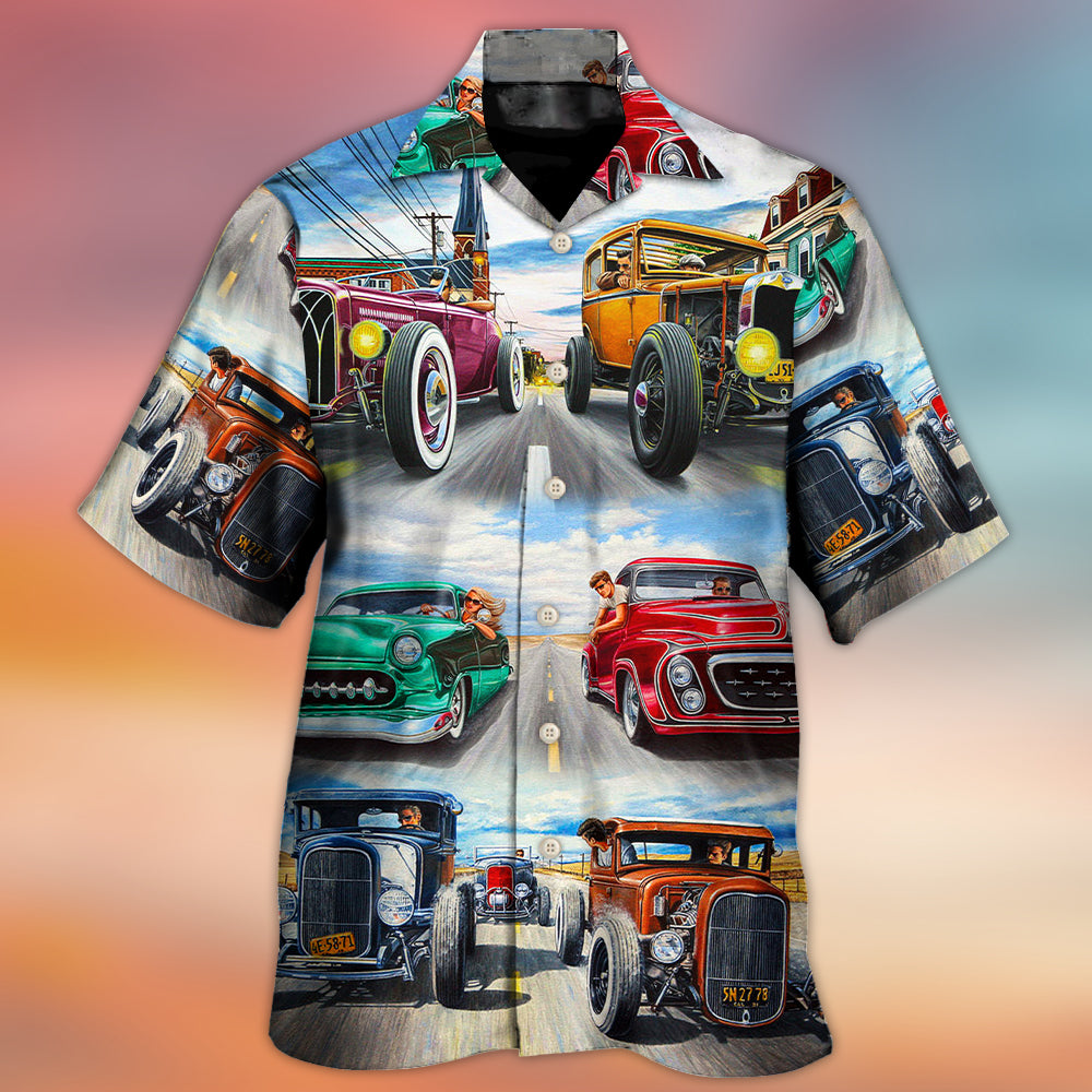 Hot Rod Racing Speed Hawaiian Shirt Detailed Pattern View For Vacation Style