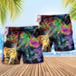 Psychedelic Cat Neon Galaxy Beach Shorts Print View For Coastal Escapes And Casual Outings