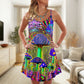 Hippie Mushroom Magic Style V-Neck Sleeveless Cami Dress For Summer Events And Comfortable Everyday Style