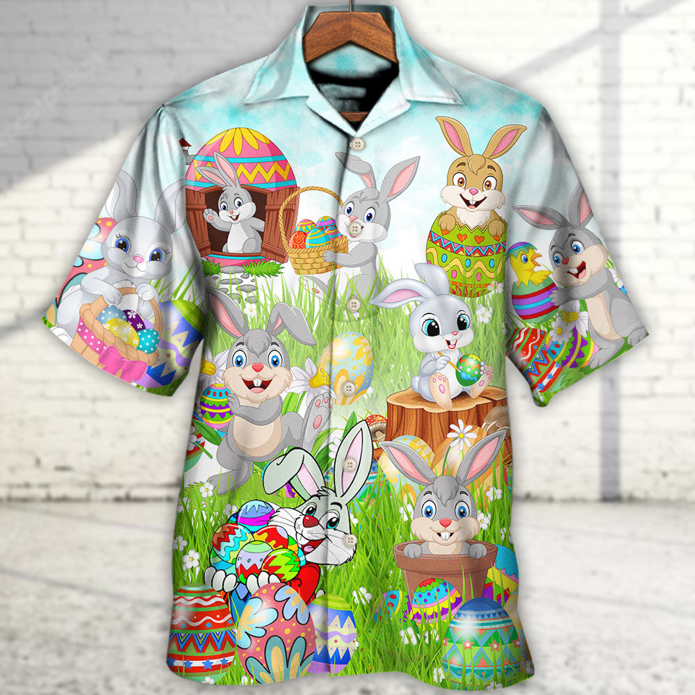 Playful Easter And Rabbit Hawaiian Shirt With All Over Print For Resort Getaways Summer Adventures And Casual Gifting