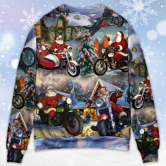 Christmas Santa Motorcycle Holiday Light Sweater For Winter Parties Seasonal Adventures And Relaxed Everyday Styling
