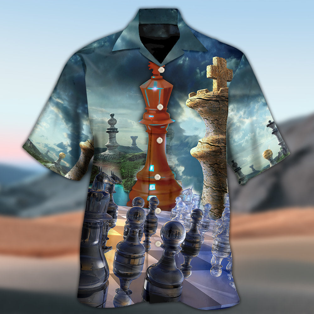 Chess Game Motivational Hawaiian Shirt Fabric Pattern Detail For Casual Outings
