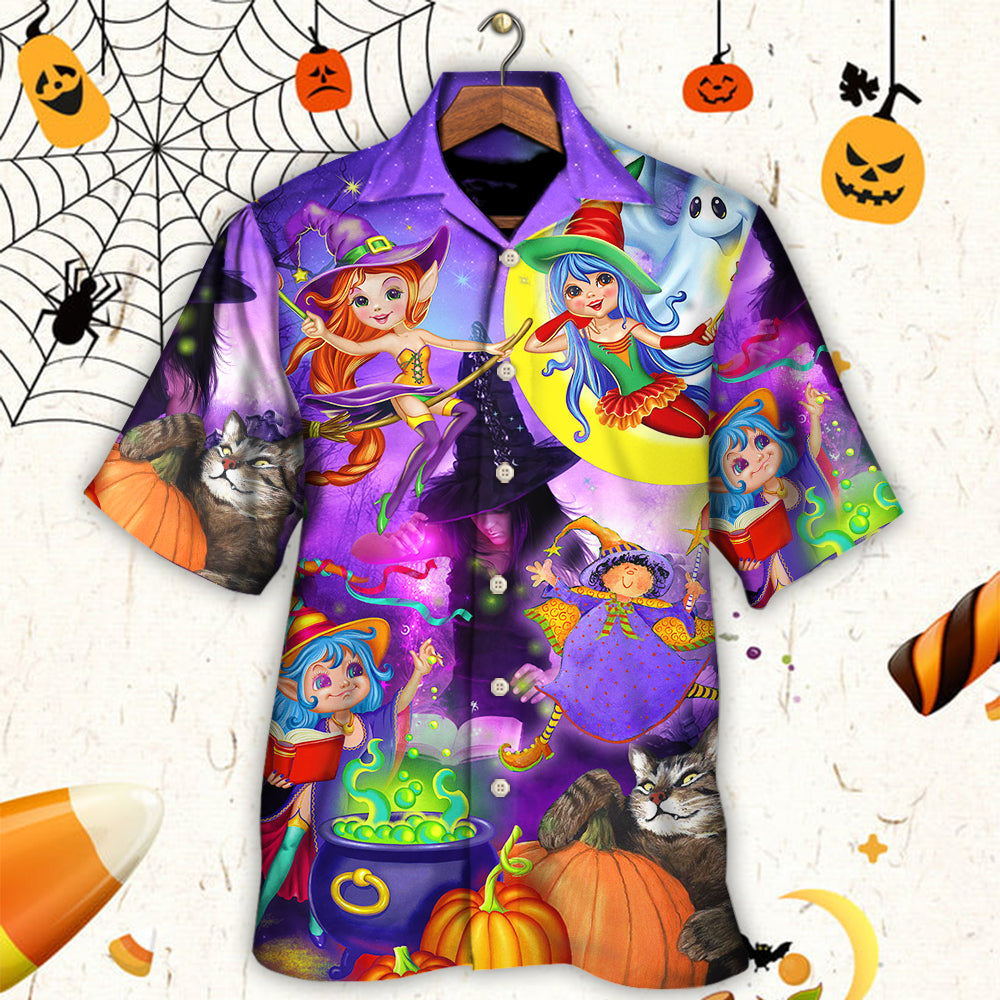 Funny Magical Halloween Witch Ghost Forest Hawaiian Shirt For Coastal Adventures And Warm Weather Wear