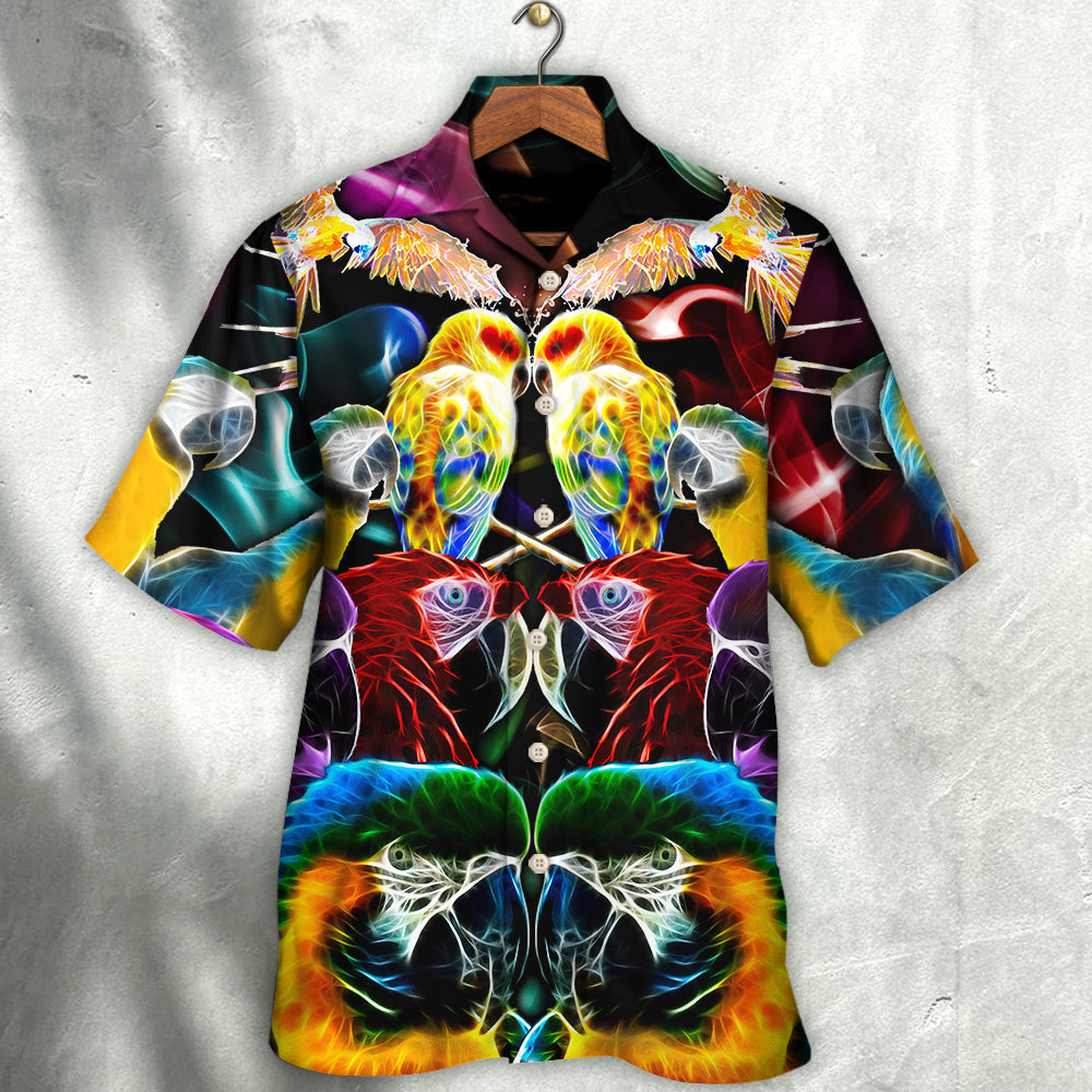 Neon Colorful Parrot Wild Hawaiian Shirt Pattern View For Relaxed Warm Weather Outfits