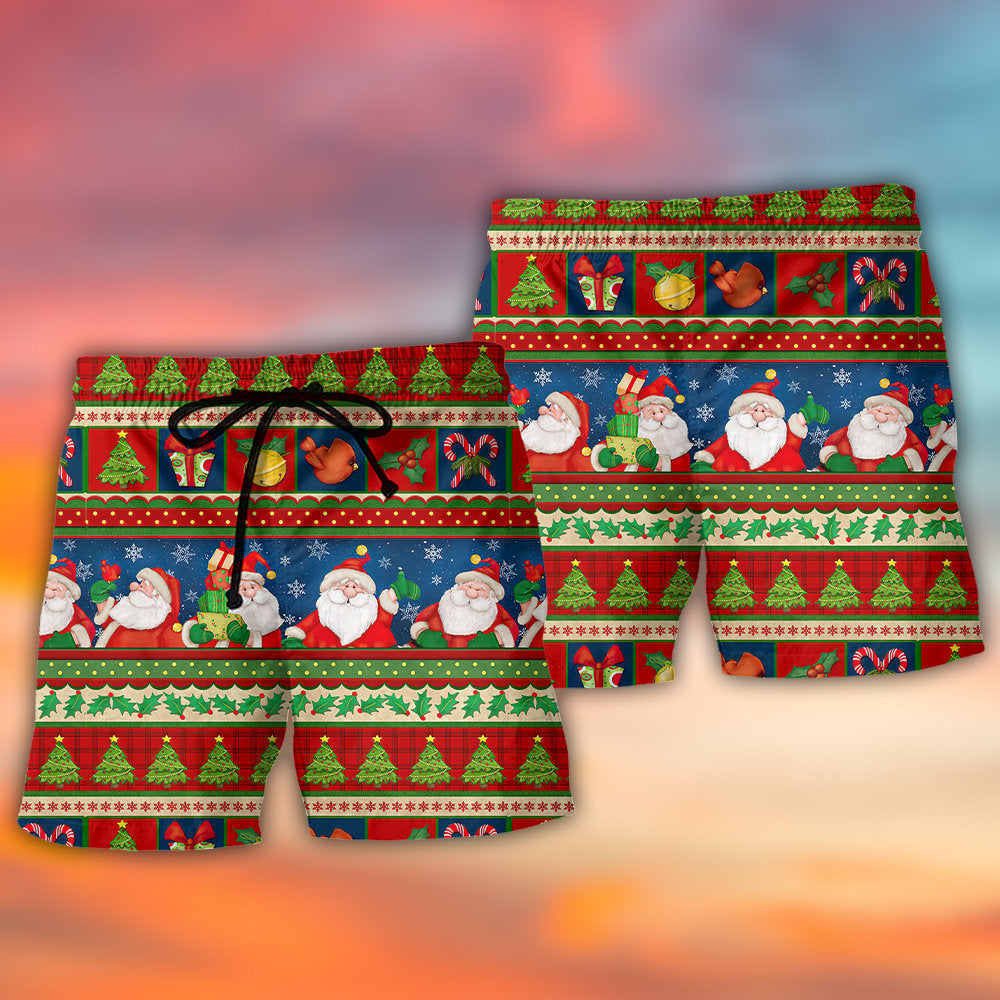 Happy Santa Christmas Cheer Beach Shorts Pattern Detail For Relaxed Warm Weather Outfits