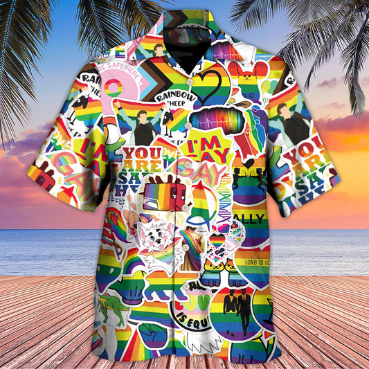 Bold Rainbow Pride Design Hawaiian Shirt Front Pattern View For Island Holidays