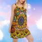 Hippie Sunflowers Love Sunshine V-Neck Sleeveless Cami Dress For Beach Travel And Free Spirited Outfits