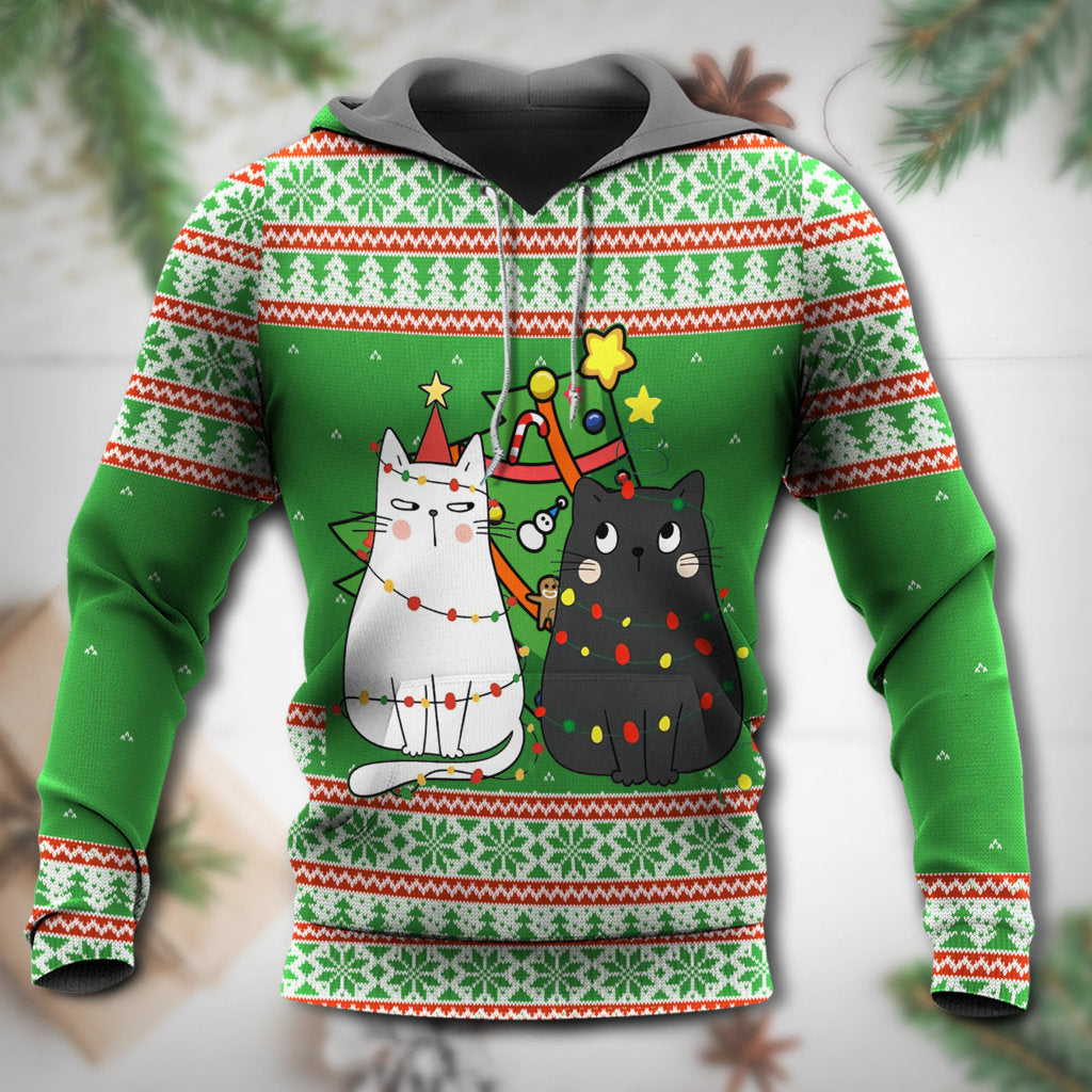 Cat Wreck Tree Holiday Hoodie For Winter Adventures Family Gatherings And Festive Everyday Style