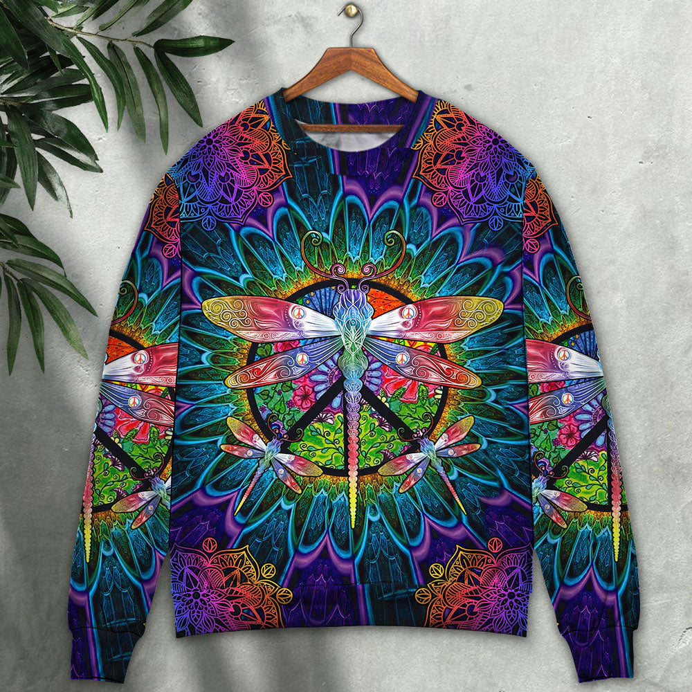 Hippie Colorful Dragonfly Mandala Sweater For Psychedelic Art Fans Outdoor Events And Distinctive Gifts