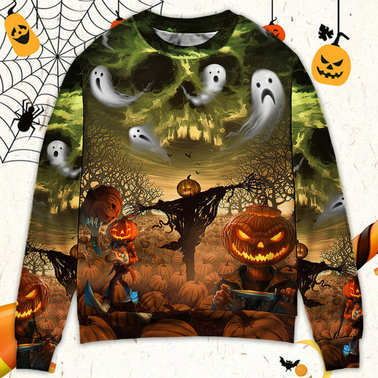Halloween Pumpkin Ghost Fantasy Sweater For Art Lovers Holidays Parties And Comfortable Wear