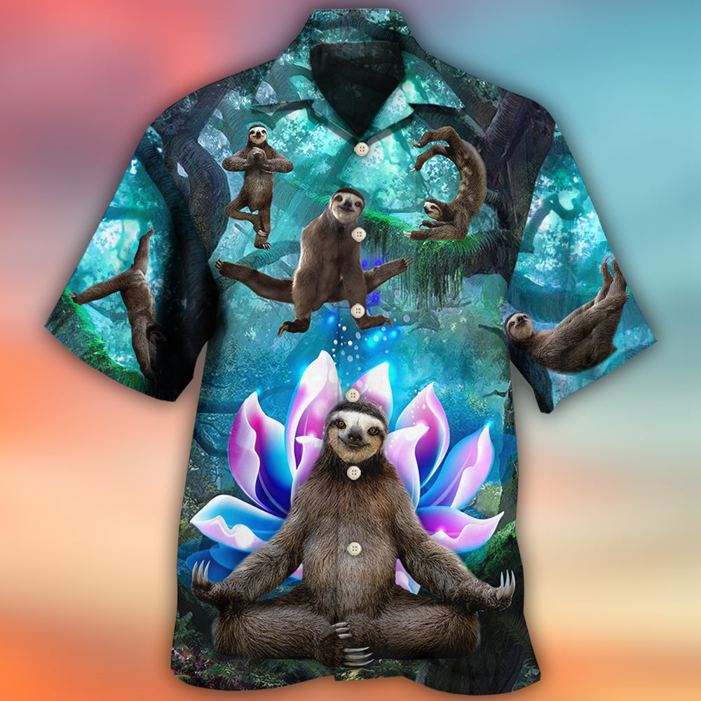 Floral Sloth Yoga Pose Forest Lotus Hawaiian Shirt For Warm Weather Adventures And Everyday Comfort