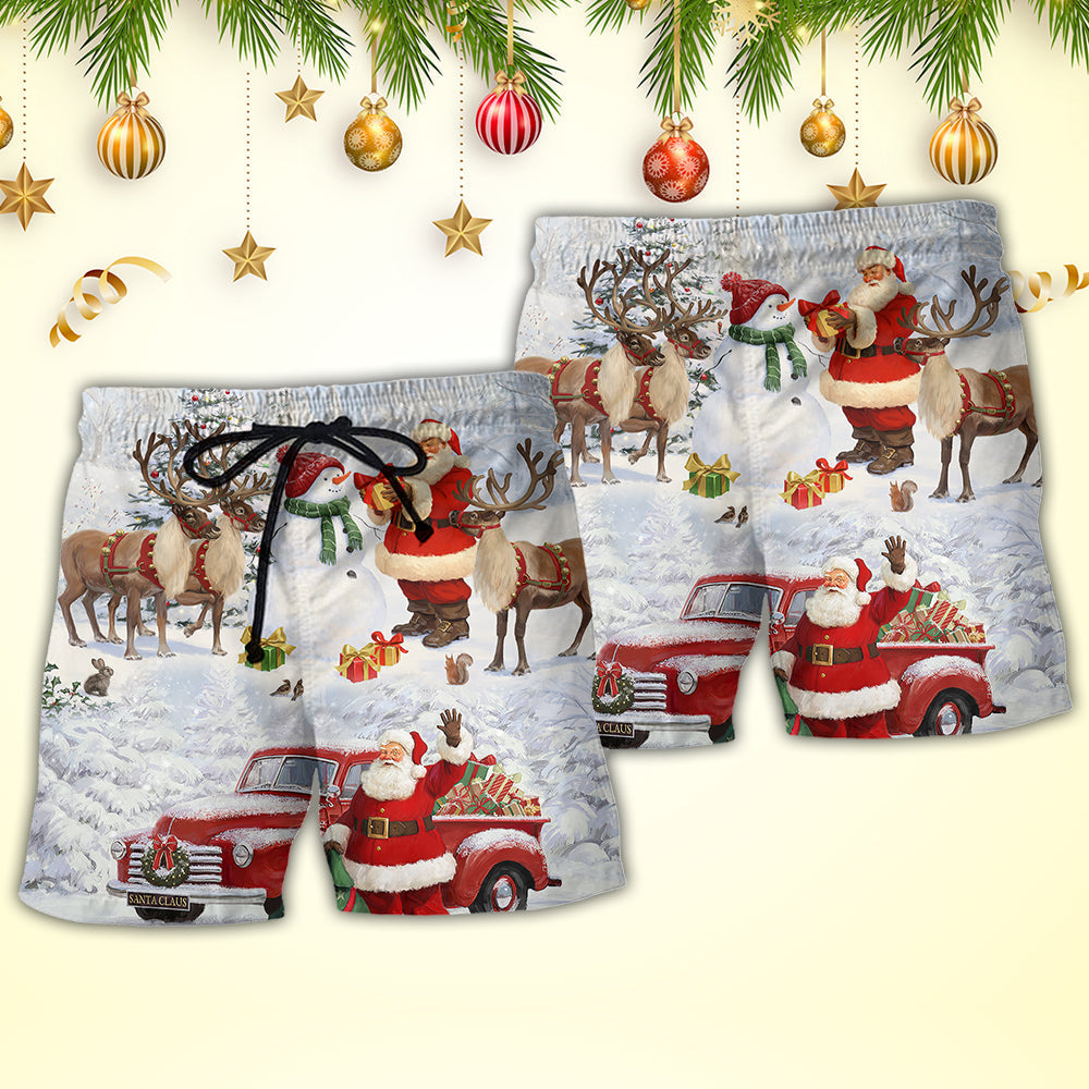 Christmas Santa Snow Gift Painting Beach Shorts For Coastal Adventures And Relaxed Summer Wear