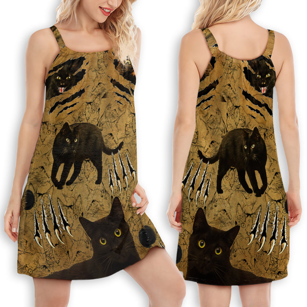 Cat Playful Paws V-Neck Sleeveless Cami Dress For Beach Trips And Charming Warm Weather Outfits