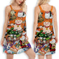 Cat Sushi Loving V-Neck Sleeveless Cami Dress For Travel And Comfortable Summer Styling