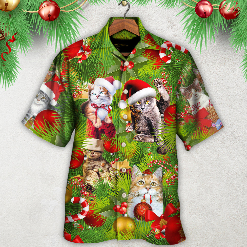 Cat Christmas Lazy Day Hawaiian Shirt Design Detail For Beach Days And Holiday Travel
