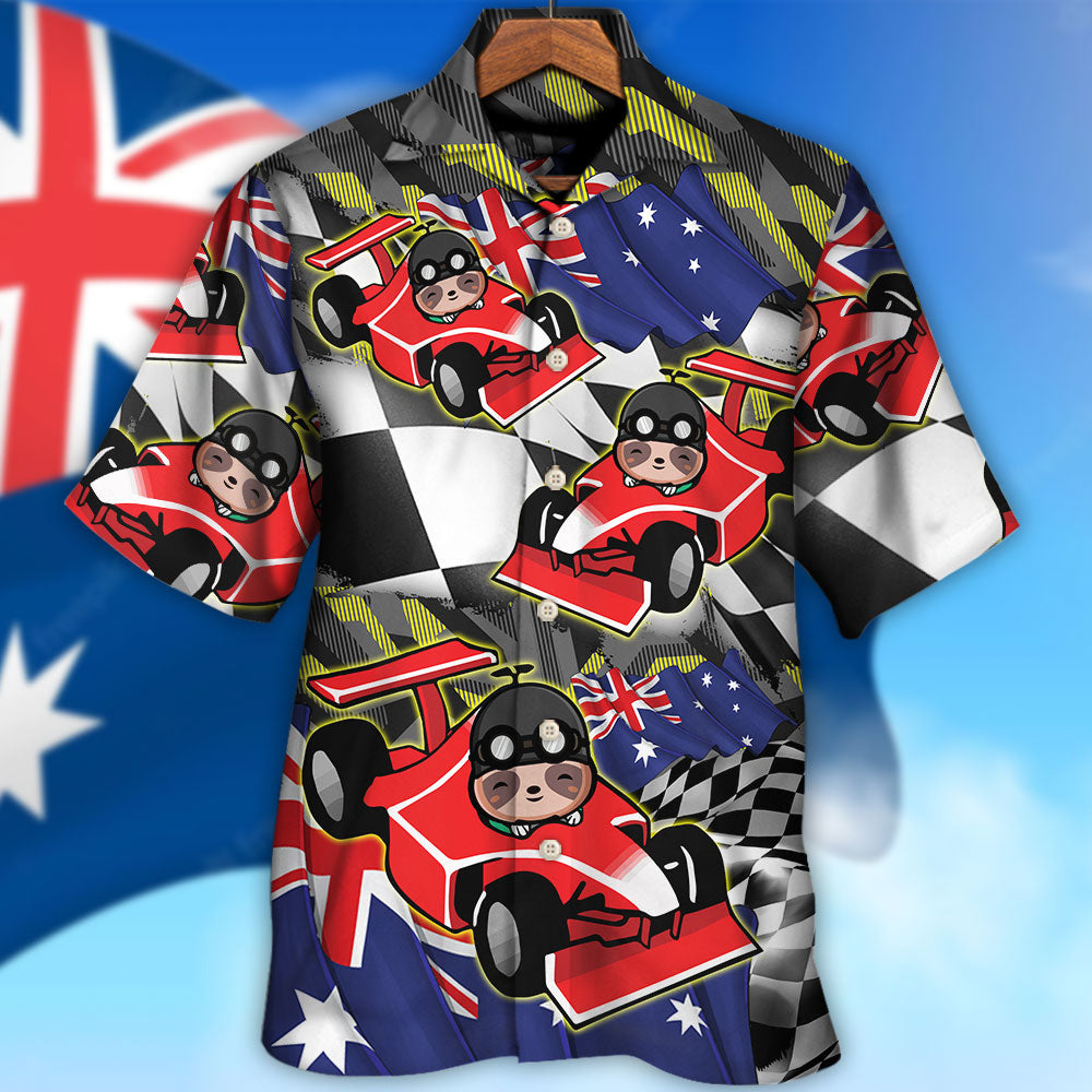 Car Sloth Racing Race Australian Vibe Hawaiian Shirt Artwork View For Weekend Travel And Beach Style