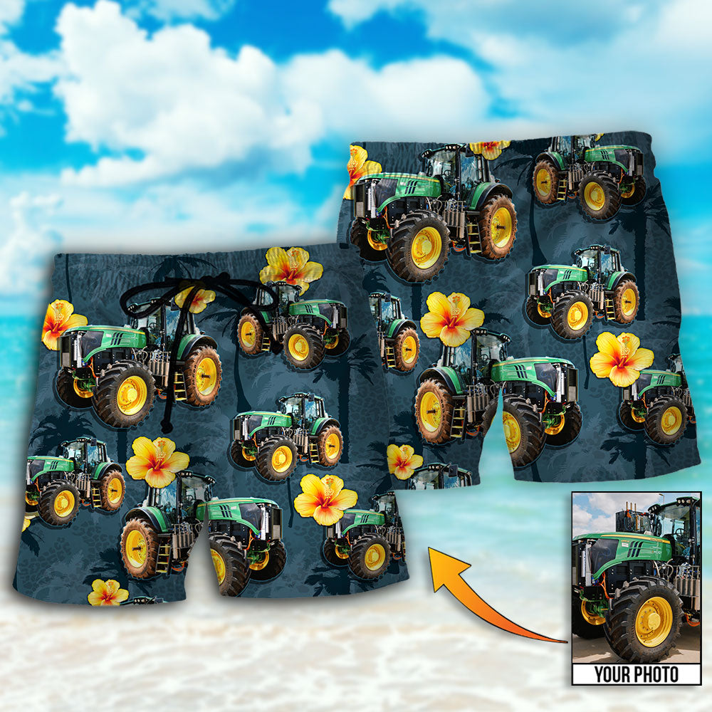Tractor Lover Tropical Personalized Photo Beach Shorts For Beach Trips And Relaxed Vacation Styling