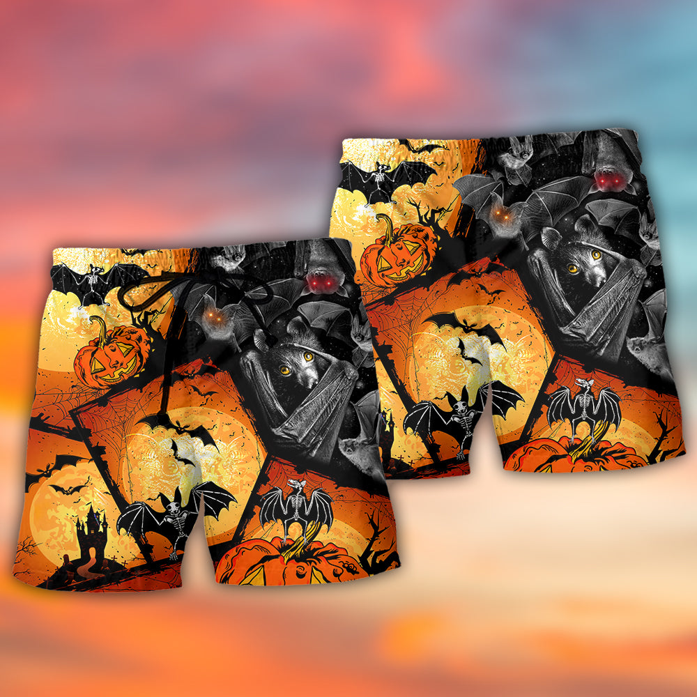 Bat Pumpkin Halloween Beach Shorts Pattern Detail For Beachside Relaxation And Laid Back Daily Wear