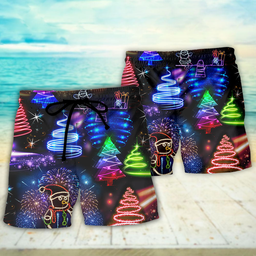 Neon Santa And Snowman Holiday Beach Shorts For Coastal Adventures And Relaxed Summer Wear