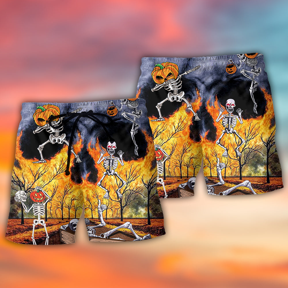 Halloween Skeleton Party Pumpkin Beach Shorts Pattern Detail For Relaxed Weekends And Bright Summer Outfits