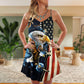 Galaxy Eagle Wildlife V-Neck Sleeveless Cami Dress For Summer Vacations Festivals And Casual Everyday Wear
